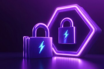 Poster - Purple lock with digital graphics for online security concept
