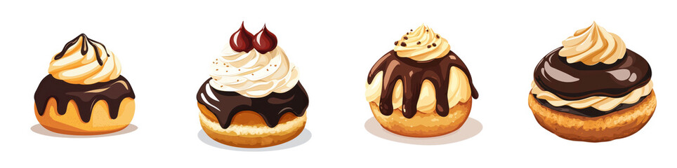 Wall Mural - Flat style illustration of a Profiterole, isolated on a white background. Mix Collection Png.