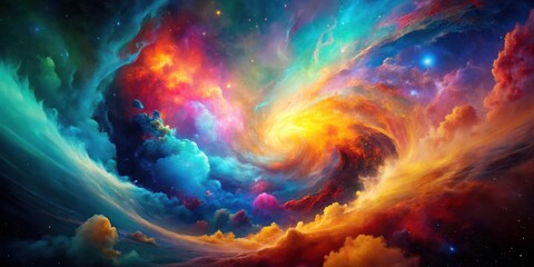 Poster - A vibrant cosmic swirl of nebulae and celestial clouds in a breathtaking display of color and light