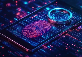 Poster - Isometric illustration of biometric fingerprint security technology