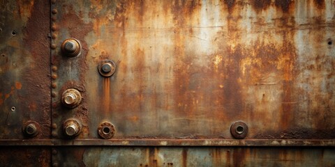 Wall Mural - Rustic Metal Panel with Oxidized Texture and Industrial Fasteners A Weathered Surface with Rivets and Bolts