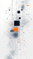 Wall Mural - Minimalist abstract geometric design with gray and orange squares