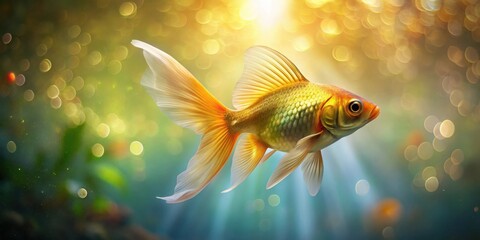 Poster - Golden Fish Swimming in Aquatic Paradise with Sunlit Bokeh