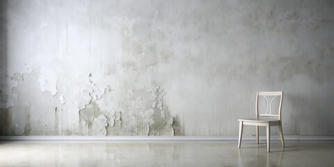 Poster - A single white chair sits against a distressed wall in an empty room
