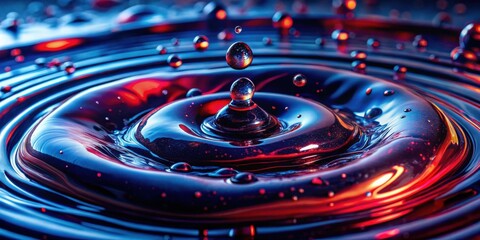 Aufkleber - Abstract Liquid Drop Impact Vibrant Blue and Red Concentric Circles