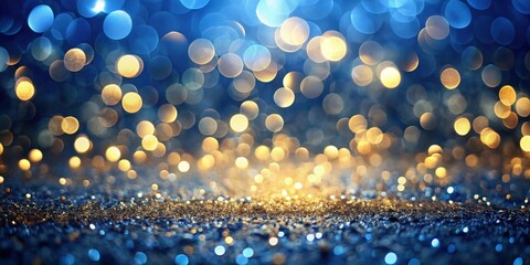 Aufkleber - Sparkling Blue and Gold Glitter Background with Bokeh Lights