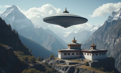 Poster - Mysterious UFO over a mountain monastery