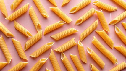 Poster - A vibrant pattern of penne pasta on a pink background