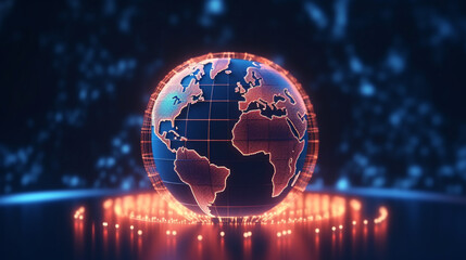 Poster - digital world globe, concept of global network and connectivity on concept of global network and con