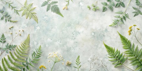 Aufkleber - Serene Botanical Frame  A Delicate Arrangement of Greenery and Wildflowers on a Textured Background