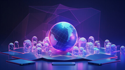 Poster - digital world globe, concept of global network and connectivity on concept of global network and con