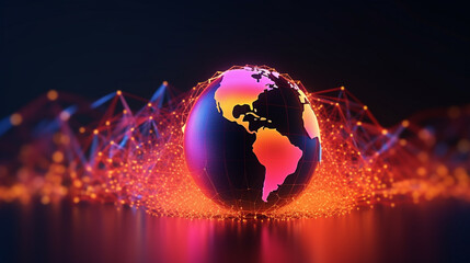 Poster - digital world globe, concept of global network and connectivity on digital world globe representing 