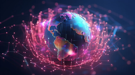 Poster - digital world globe, concept of global network and connectivity on digital world globe representing 