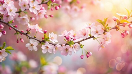 Aufkleber - Delicate Pink Blossoms on a Branch in Soft Sunlight