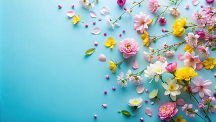 Poster - Bright Spring Flowers on a Light Blue Background