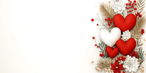 Wall Mural - a white background with three red hearts and white hearts in the middle