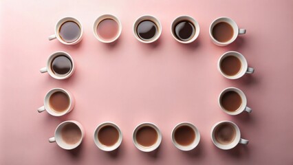 Aufkleber - Aromatic Coffee Cups Arranged in a Frame on Pink Background