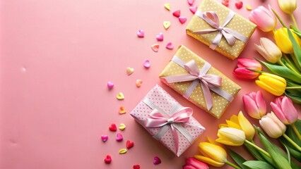 Aufkleber - Pink and Gold Presents with Tulips and Hearts