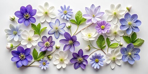 Poster - Delicate Spring Blossoms Arranged in a Symmetrical Pattern on a White Background