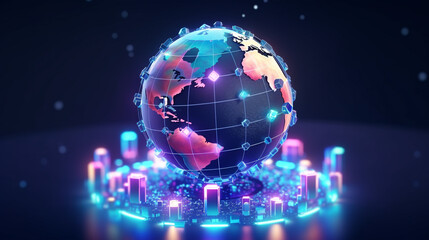 Poster - Digital cyber era technology concept Human hand touching interconnected polygons of massive amounts of data glowing on a dark blue background 