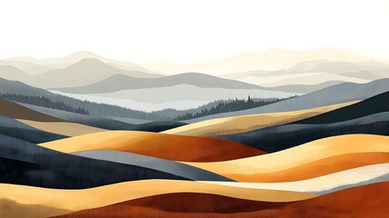 Poster - Serene and captivating abstract landscape featuring smooth undulating hills and valleys in a vibrant modern color palette  This digital rendering creates a dreamlike