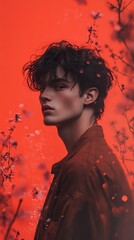 Wall Mural - Red Fashion Portrait: A Moody and Stylish Male Model