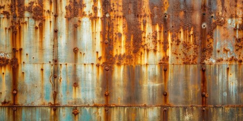 Wall Mural - A Weathered Steel Panel Displays a Rich Tapestry of Rust and Oxidation