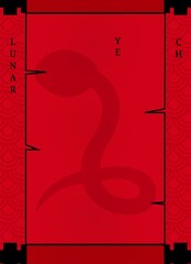 Poster - Animated Chinese New Year 2025 poster with scroll lettering on snake background. Chinese pattern poster
