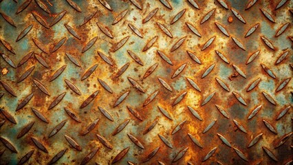 Wall Mural - Rustic Diamond Plate Metal Texture A Weathered Industrial Surface with Rich Oxidized Hues