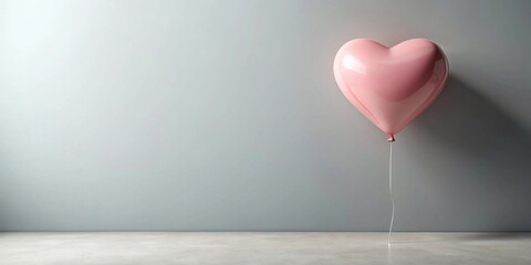 Poster - A single pink heart-shaped balloon floats gently in a minimalist room