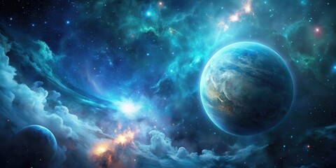 Wall Mural - celestial bodies orbiting in a vibrant nebula of cosmic dust and gas