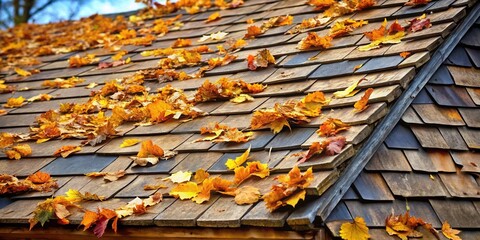 Poster - Autumnal Roof Covered in Fallen Leaves A Seasonal Scene