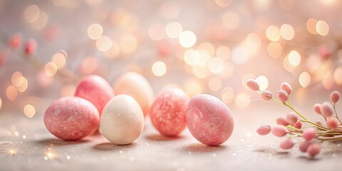 Aufkleber - Pastel Pink Easter Eggs with Sparkling Lights and Floral Decor