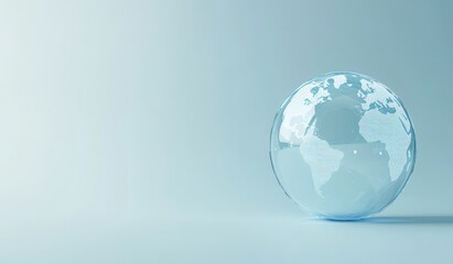 Aufkleber - Glass globe with world map on light blue background.