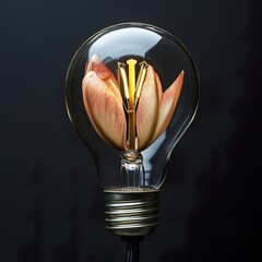 Canvas Print - Illuminated Bloom: A Flower Inside a Lightbulb