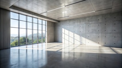 Aufkleber - Sunlit Modern Empty Room with Large Window and Concrete Walls