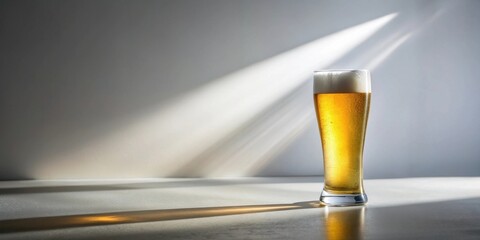 Poster - A Glass of Refreshing Light Beer Illuminated by Sunlight on a Table