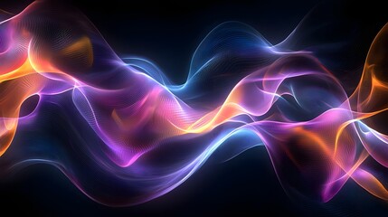 Poster - Mesmerizing Abstract Digital Design with Flowing Curves and Vibrant Futuristic Colors  Dynamic energetic and visually striking background with swirling luminous waves of neon like hues in a modern