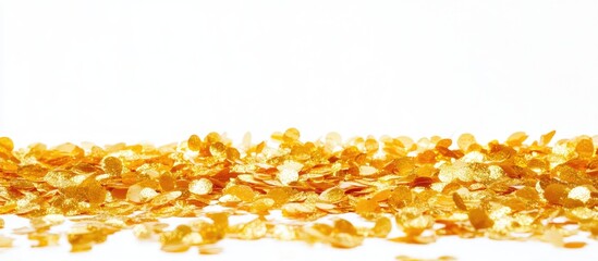 Poster - Gold Confetti on White Background Perfect for Celebrations Invitations and Party Decor with Space for Custom Text or Messages
