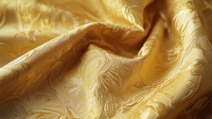 Poster - Golden brocade fabric with intricate floral texture and luxurious sheen close up background for elegant design applications