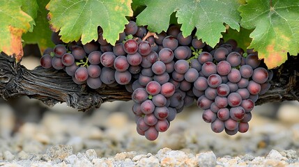 a vibrant cluster of ripe red grapes hanging on a lush green vine in an autumn vineyard the grapes a