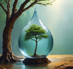 Wall Mural - Illustration of water drop with spring environment.