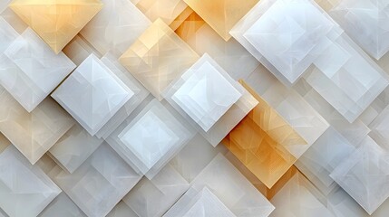 Poster - Overlapping translucent geometric shapes in light soft colors like beige gray and white create a minimalist background  The clean symmetrical design elements evoke a sense of balance harmony