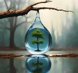 Wall Mural - Illustration of water drop with spring environment.