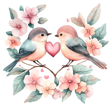 Two birds on a branch celebrating Valentine’s Day
