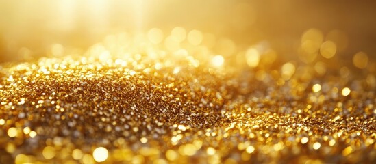 Poster - Glittering Gold Particles with Soft Spotlight Background and Text Space for Elegant Design or Promotional Use