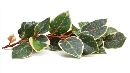 Poster - Fresh Ficus auriculata leaves with vibrant green and cream margins isolated on a white background for botanical and nature-themed designs
