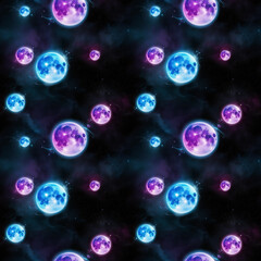 Wall Mural - Seamless Space Pattern with Planets and Stars on Dark Cosmic Background