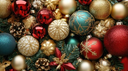 Poster - Christmas Ornaments and Decorations in Festive Arrangement for Holiday Background