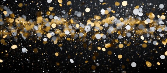 Poster - Elegant 3D glitter confetti animation in gold silver and black for festive celebrations with ample copyspace for your text design.